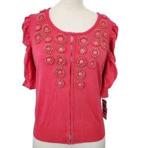 INC International Concepts Womens Shrug Cardigan Size XL Beaded Coral Ruched NWT
